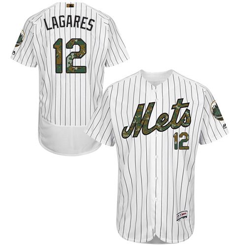 Mets #12 Juan Lagares White(Blue Strip) Flexbase Authentic Collection 2016 Memorial Day Stitched Jersey