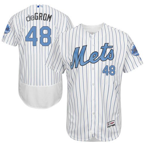Mets #48 Jacob DeGrom White(Blue Strip) Flexbase Authentic Collection 2016 Father's Day Stitched Jersey