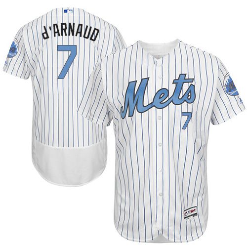 Mets #7 Travis D'Arnaud White(Blue Strip) Flexbase Authentic Collection 2016 Father's Day Stitched Jersey