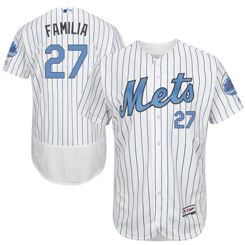 Mets #27 Jeurys Familia White(Blue Strip) Flexbase Authentic Collection 2016 Father's Day Stitched Jersey
