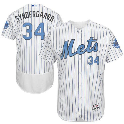 Mets #34 Noah Syndergaard White(Blue Strip) Flexbase Authentic Collection 2016 Father's Day Stitched Jersey