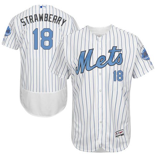 Mets #18 Darryl Strawberry White(Blue Strip) Flexbase Authentic Collection 2016 Father's Day Stitched Jersey