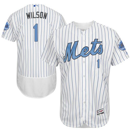 Mets #1 Mookie Wilson White(Blue Strip) Flexbase Authentic Collection 2016 Father's Day Stitched Jersey