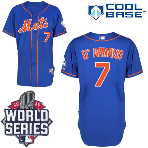 Mets #7 Travis D'Arnaud Blue Alternate Home Cool Base W 2015 World Series Patch Stitched Jersey