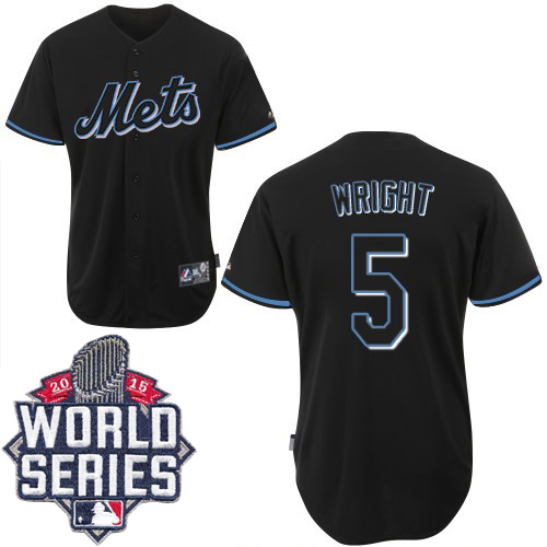 Mets #5 David Wright Black Fashion W 2015 World Series Patch Stitched Jersey