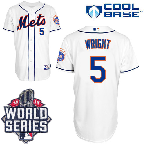 Mets #5 David Wright White Cool Base W 2015 World Series Patch Stitched Jersey