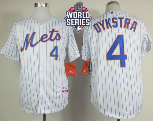 Mets #4 Lenny Dykstra White(Blue Strip) Home Cool Base W 2015 World Series Patch Stitched Jersey