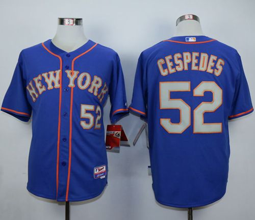 Mets #52 Yoenis Cespedes Blue(Grey NO.) Alternate Road Cool Base Stitched Jersey