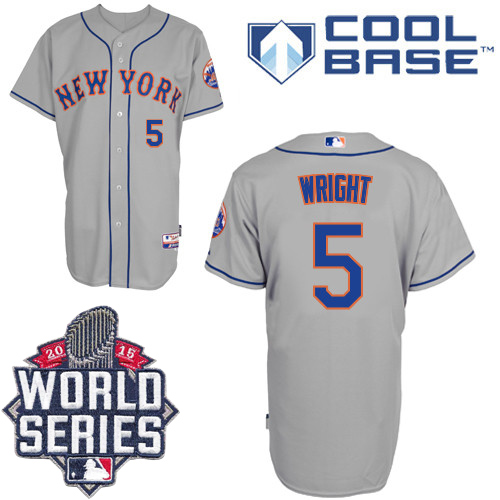 Mets #5 David Wright Grey W 2015 World Series Patch Stitched Jersey