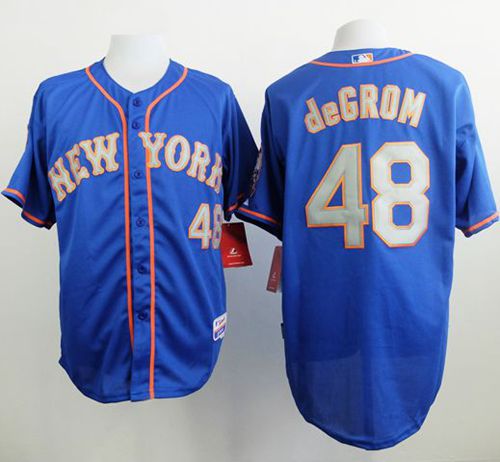 Mets #48 Jacob DeGrom Blue(Grey NO.) Alternate Road Cool Base Stitched Jersey