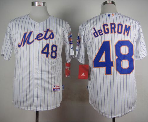 Mets #48 Jacob DeGrom White(Blue Strip) Home Cool Base Stitched Jersey
