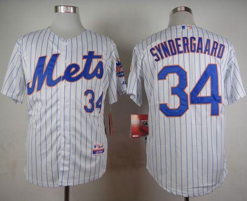 Mets #34 Noah Syndergaard White(Blue Strip) Home Cool Base Stitched Jersey