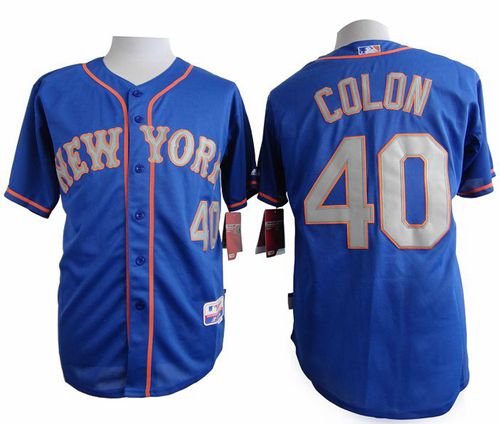 Mets #40 Bartolo Colon Blue(Grey NO.) Alternate Road Cool Base Stitched Jersey