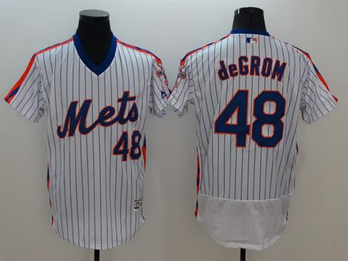 Mets #48 Jacob DeGrom White(Blue Strip) Flexbase Authentic Collection Alternate Stitched Jersey