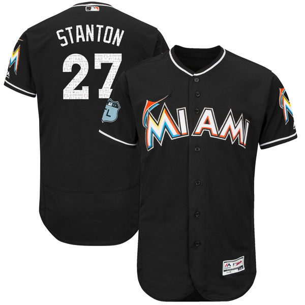 Miami Marlins #27 Giancarlo Stanton Majestic Black 2017 Spring Training Authentic Flex Base Player Stitched Jersey