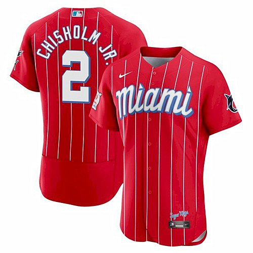Miami Marlins #2 Jazz Chisholm Red 2021 City Connect Flex Base Stitched Jersey