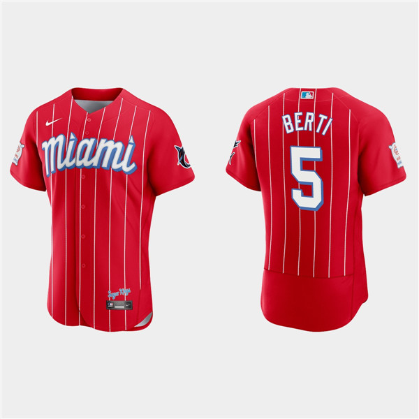 Miami Marlins #5 Jon Berti Red 2021 City Connect Flex Base Stitched Jersey