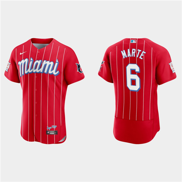 Miami Marlins #6 Starling Marte Red 2021 City Connect Flex Base Stitched Jersey