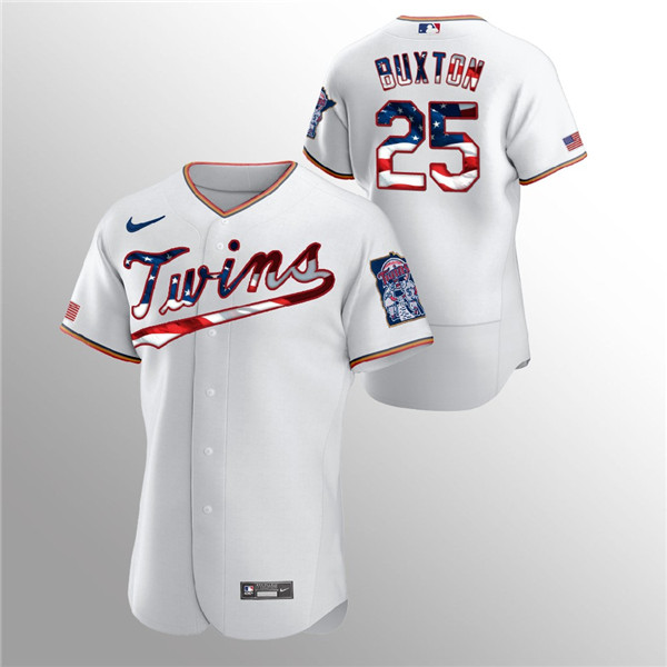 Minnesota Twins White #25 Byron Buxton 2020 Stars Stripes Flex Base Stitched Jersey