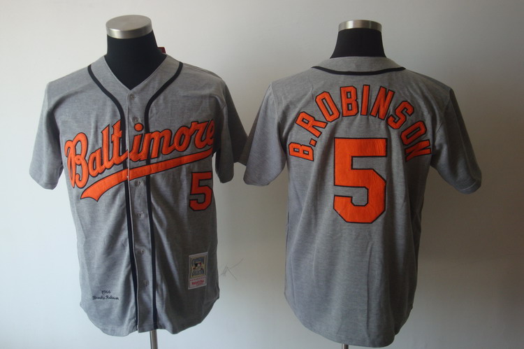 Mitchell And Ness Orioles #5 Brooks Robinson Grey Stitched Throwback Jersey