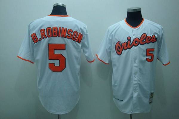 Mitchell And Ness Orioles #5 Brooks Robinson Stitched White Throwback Jersey