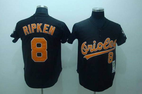 Mitchell And Ness Orioles #8 Cal Ripken Stitched Black Throwback Jersey