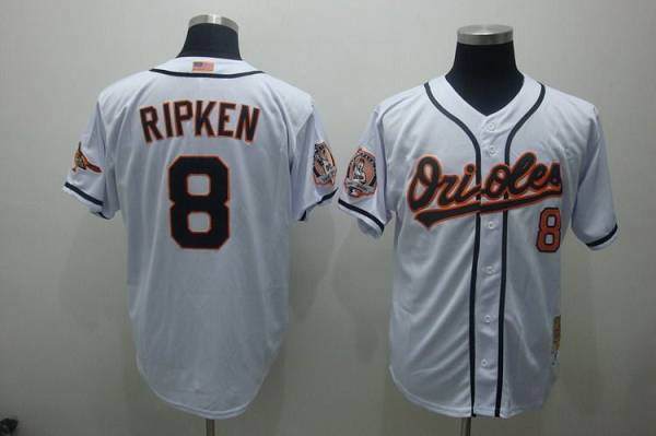 Mitchell And Ness Orioles #8 Cal Ripken Stitched White Throwback Jersey