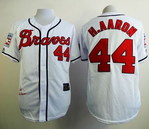 Mitchell And Ness 1963 Braves #44 Hank Aaron White Stitched Jersey