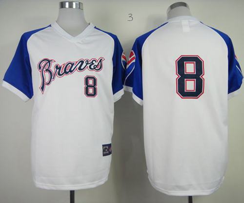 Mitchell And Ness Braves #8 Bob Uecker White Throwback Stitched Jersey