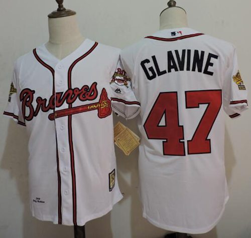 Mitchell And Ness 1995 Braves #47 Tom Glavine White Throwback Stitched Jersey