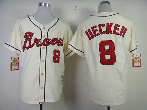 Mitchell And Ness Braves #8 Bob Uecker Stitched Cream Throwback Jersey