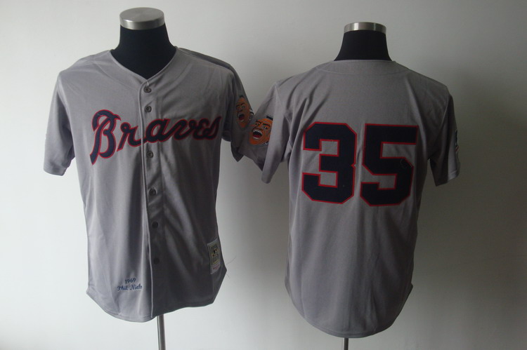 Mitchell And Ness 1969 Braves #35 Phil Niekro Grey Stitched Jersey