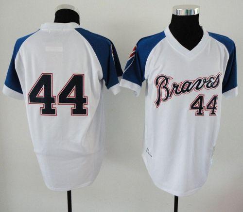 Mitchell And Ness 1974 Braves #44 Hank Aaron White Throwback Stitched Jersey