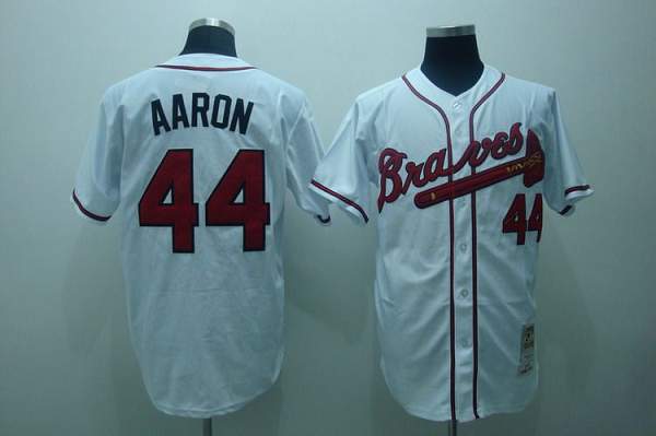 Mitchell And Ness Braves #44 Hank Aaron Stitched White Throwback Jersey