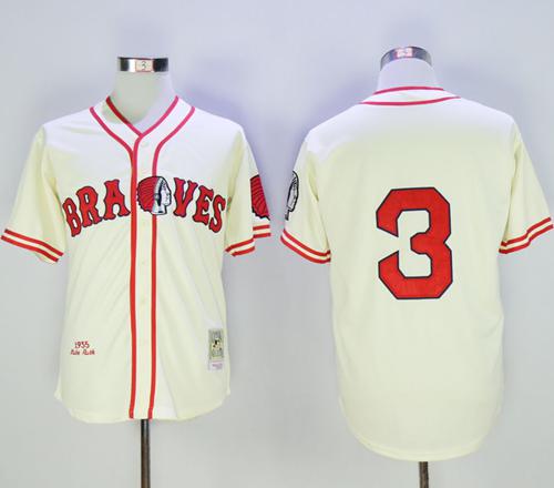 Mitchell And Ness Braves #3 Babe Ruth Stitched Cream Throwback Jersey