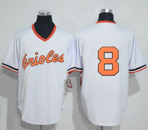 Mitchell And Ness 1985 Orioles #8 Cal Ripken White Throwback Stitched Jersey