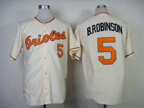 Mitchell And Ness 1989 Orioles #5 Brooks Robinson Cream Throwback Stitched Jersey