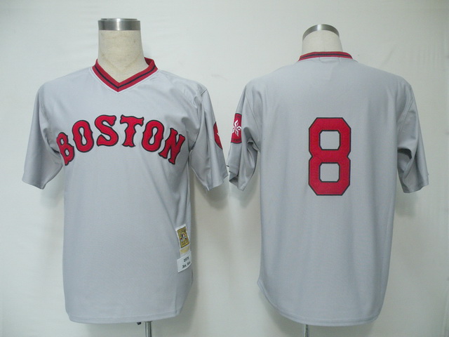 Mitchell And Ness Red Sox #8 Carl Yastrzemski Grey Stitched Throwback Jersey