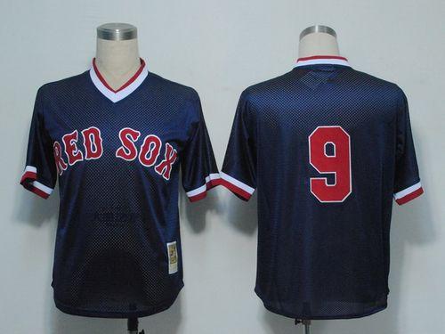 Mitchell And Ness 1990 Red Sox #9 Ted Williams Dark Blue Stitched Throwback Jersey