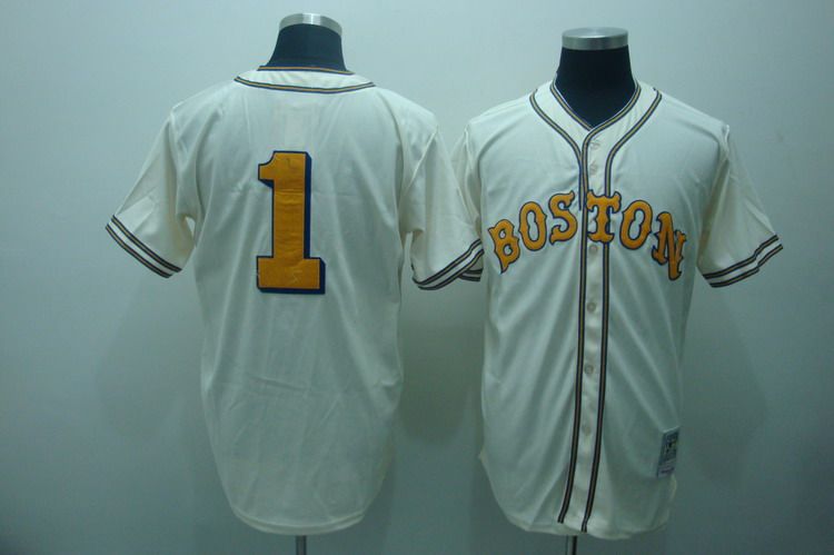 Mitchell And Ness Red Sox #1 Bobby Doerr Cream Stitched Throwback Jersey