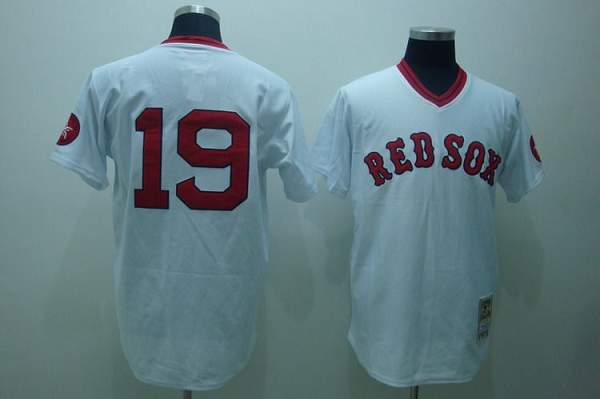 Mitchell And Ness Red Sox #19 Fred Lynn Stitched White Throwback Jersey