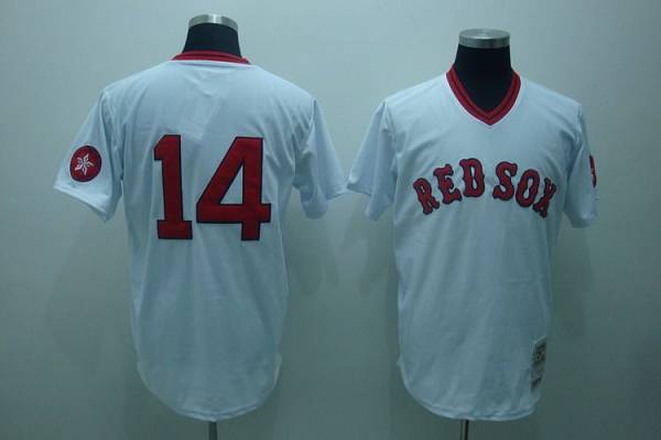 Mitchell And Ness Red Sox #14 Jim Rice Stitched White Throwback Jersey