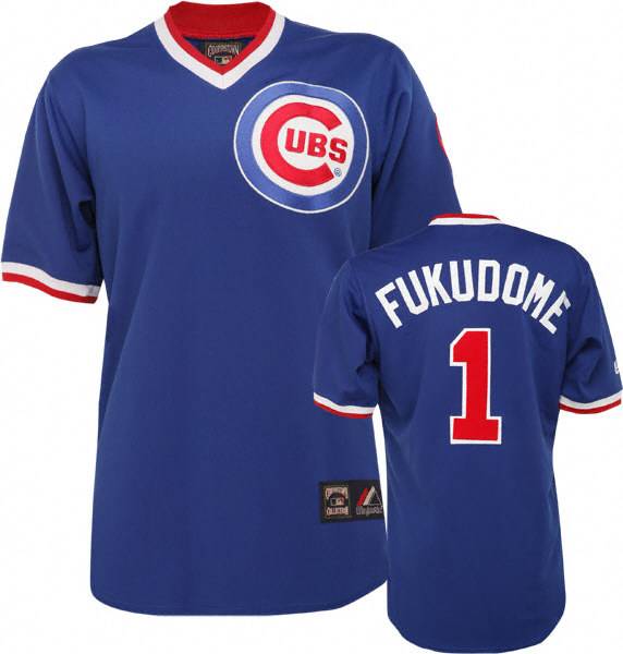 Mitchell And Ness Cubs #1 Kosuke Fukudome Stitched Blue Throwback Jersey