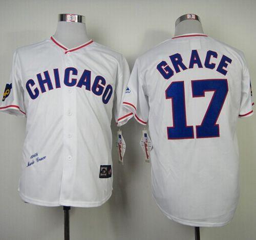 Mitchell And Ness 1968 Cubs #17 Mark Grace White Throwback Stitched Jersey