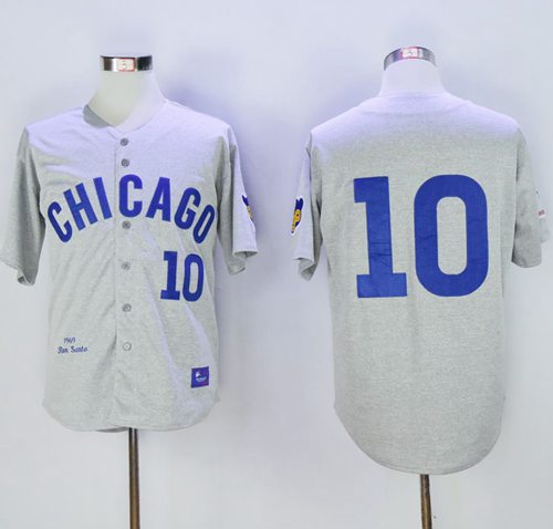 Mitchell And Ness Cubs #10 Ron Santo Stitched Grey Throwback Jersey