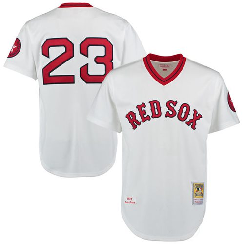 Mitchell And Ness 1975 Red Sox #23 Luis Tiant White Throwback Stitched Jersey