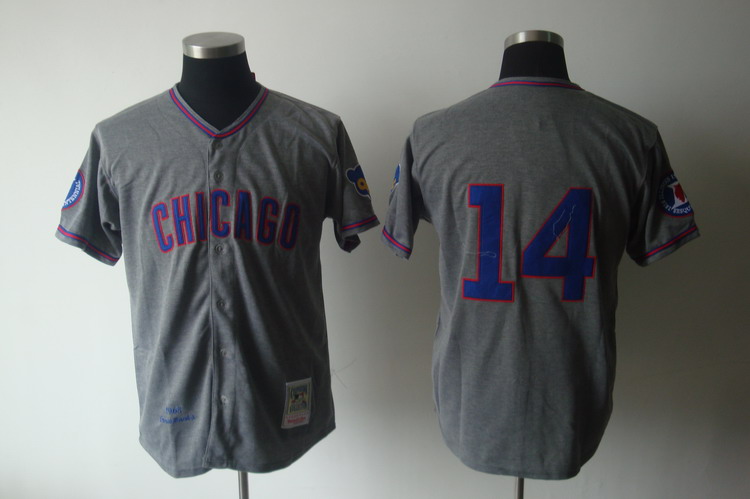 Mitchell And Ness 1968 Cubs #14 Ernie Banks Grey Stitched Throwback Jersey