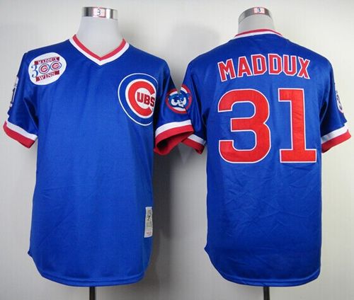 Mitchell And Ness Cubs #31 Greg Maddux Blue Throwback Stitched Jersey