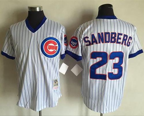 Mitchell And Ness Cubs #23 Ryne Sandberg White(Blue Strip) Throwback Stitched Jersey