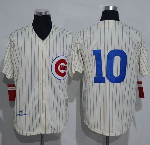 Mitchell And Ness 1969 Cubs #10 Ron Santo Cream Strip Throwback Stitched Jersey